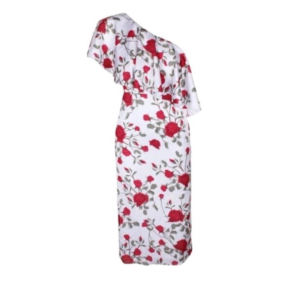 Fame & Partners Aubrieta One Shoulder Ruffle Midi Dress Briar Rose Floral Size 6 - Picture 2 of 12